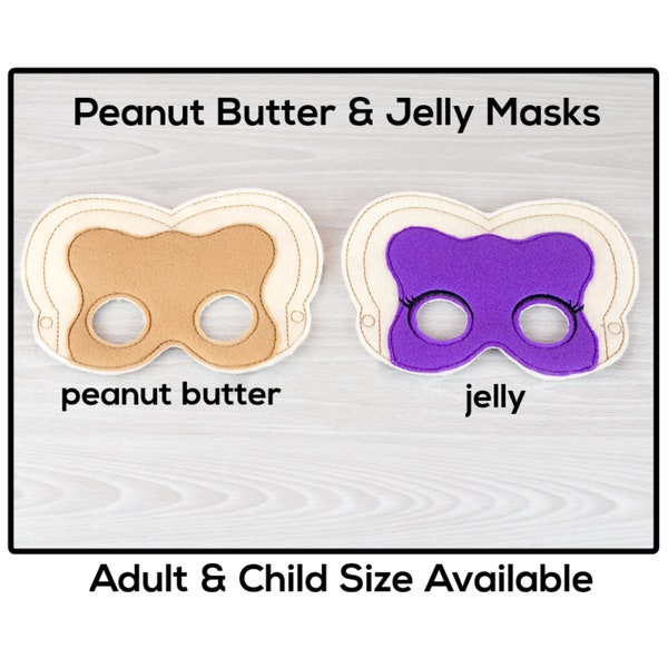 Peanut Butter And Jelly Mask-Adult or Child Size Felt Mask-Costume-Creative-Imaginary Play-Dress Up-Halloween-School Play-Food Costume