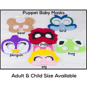 Puppet Baby Mask-Adult or Child Size Felt Mask-Costume-Creative-Imaginary Play-Dress Up-Halloween-School Play-pig-frog-bear-penguin-bird