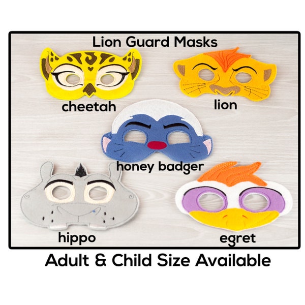 Lion Protector Mask-Adult or Child Size Felt Mask-Costume-Creative-Imaginary Play-Dress Up-Halloween-School Play-hippo-cheetah-honey badger