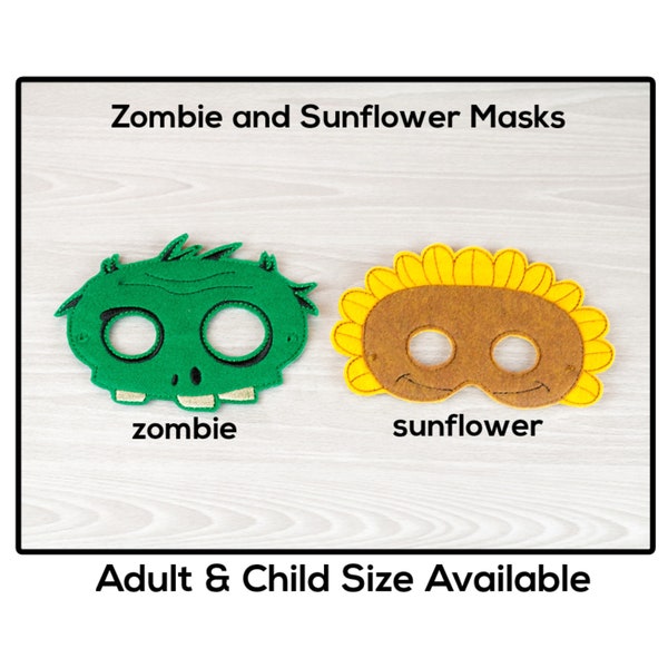 Zombie & Sunflower Mask-Adult or Child Size Felt Mask-Costume-Creative-Imaginary Play-Dress Up-Halloween-School Play-Plant Mask-Zombie Mask