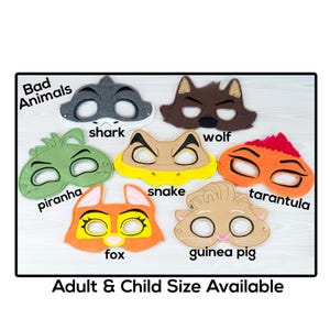 Bad Animal Masks-Adult or Child Size Felt Mask-Costume-Creative-Imaginary Play-Dress Up-Halloween-Fox-Guinea Pig-Piranha-Shark-Snake-Wolf