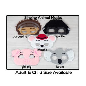 Singing Animal Mask-Adult or Child Size Felt Mask-Costume-Creative-Imaginary Play-Dress Up-Halloween Mask-School Play-Wolf-Sheep-Pig-Gorilla