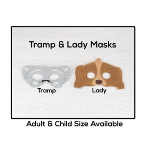 Tramp & Lady Masks-Adult or Child Size Felt Mask-Costume-Creative-Imaginary Play-Dress Up-Halloween-Dogs-Mutt-Cocker Spaniel-Dog Friends