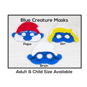 Blue Creature Masks-Adult or Child Size Felt Mask-Costume-Creative-Imaginary Play-Dress Up-Halloween-School Play-Storybook Girl-Papa-Brain