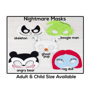 Maschere da incubo - Maschera in feltro per adulti/bambini - Costume - Gioco creativo e immaginario - Travestimenti - Halloween - Natale - Scheletro - Bambola di pezza - Cucciolo fantasma - Boogie