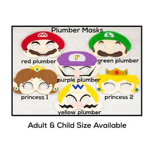 Plumber Masks-Adult or Child Size Felt Mask-Costume-Creative-Imaginary Play-Dress Up-Halloween-School Play-Princess-Game-Brother