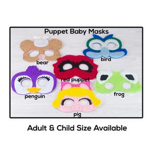 Puppet Baby Mask-Adult or Child Size Felt Mask-Costume-Creative-Imaginary Play-Dress Up-Halloween-School Play-pig-frog-bear-penguin-bird