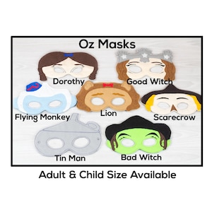 Oz Masks-Adult or Child Size Felt Mask-Costume-Creative-Imaginary Play-Dress Up-Halloween-School Play-Storybook-scarecrow-witch-monkey-lion