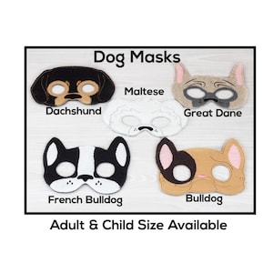 Dog Masks-Adult or Child Size Felt Mask-Costume-Creative-Imaginary Play-Dress Up-Halloween-School Play-Storybook-dog-animal-Terrier-Maltese