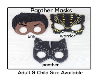 Panther Masks-Adult or Child Size Felt Mask-Costume-Creative-Imaginary Play-Dress Up-Halloween-Warrior-Panther-Black Cat