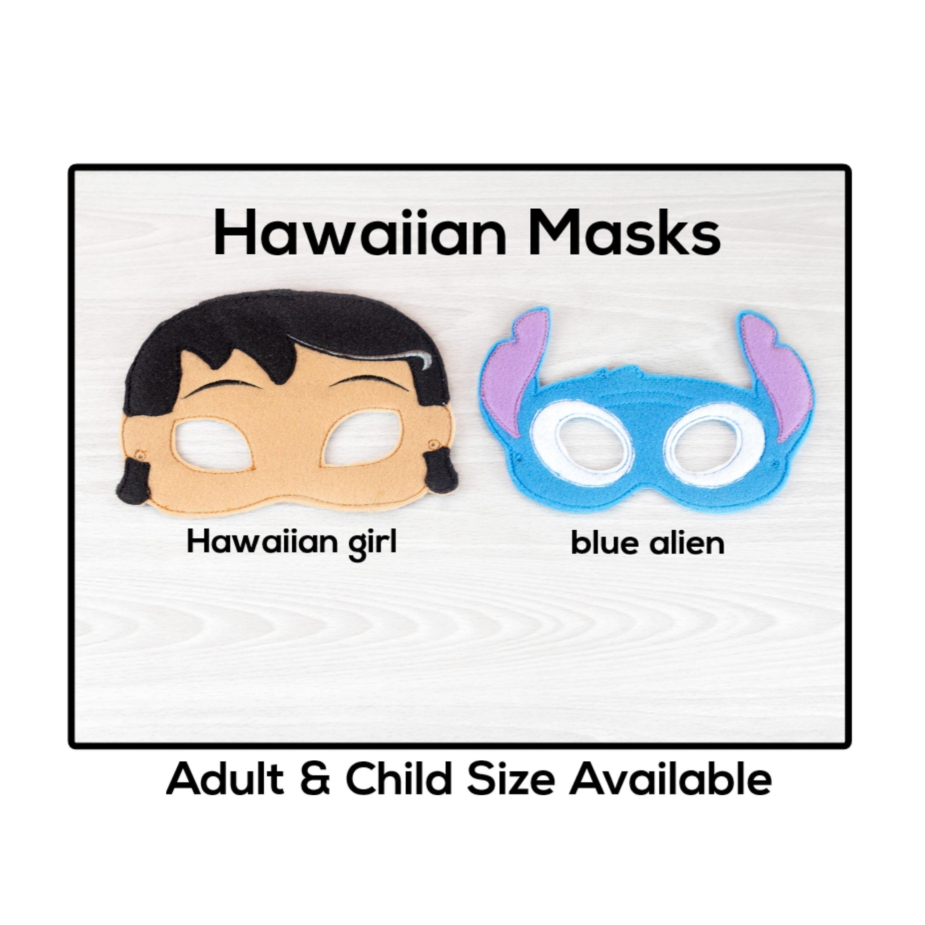 Hawaiian Masks-Adult or Child Size Felt Mask-Costume-Creative-Imaginary Play-Dress Up-Halloween-Hawaiian Girl-Blue Alien-Pet-Girl