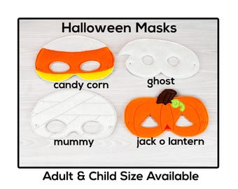 Halloween Masks-Adult or Child Size Felt Mask-Costume-Creative-Imaginary Play-Dress Up-Halloween-Ghost-Mummy-Jack O' Lantern-Candy Corn