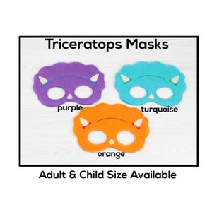 Triceratops Masks-Adult or Child Size Felt Mask-Costume-Creative-Imaginary Play-Dress Up-Halloween-School Play-Dino-Dinosaur-Prehistoric