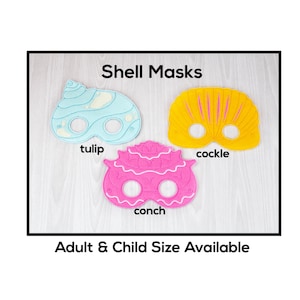 Máscaras de concha - Máscara de fieltro para adultos o niños - Disfraz - Juego creativo - Imaginación - Disfraces - Halloween - Juego escolar - Berberecho - Caracola - Tulipán - Concha - Playa