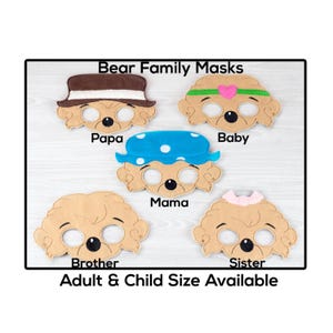 Bear Family Masks-Adult or Child Size Mask-Felt Mask-Costume-Creative-Imaginary Play-Dress Up-Halloween Mask-School Play-Bears-Family-Animal