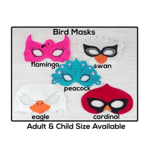 Bird Masks-Adult or Child Size Felt Mask-Costume-Creative-Imaginary Play-Dress Up-Halloween-Eagle-Swan-Cardinal-Flamingo-Peacock-Birds