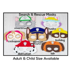Search Rescue Animal Masks-Adult or Child Size Felt Mask-Costume-Creative-Imaginary Play-Dress Up-Halloween-School Play-Storybook-Pups
