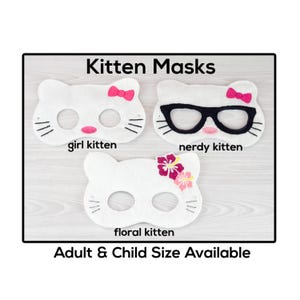 Kitten Masks-Adult or Child Size Felt Mask-Costume-Creative-Imaginary Play-Dress Up-Halloween-White Cat-Nerd-Floral-Bow Kitty