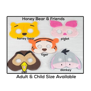 Maschere di orsetto e amico - Maschera in feltro per adulti o bambini - Costume - Gioco creativo e immaginario - Travestimenti - Halloween - Asino - Orso - Maiale - Tigre - Gufo - Orso