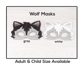 Wolf Mask-Adult or Child Size Felt Mask-Costume-Creative-Imaginary Play-Dress Up-Halloween-School Play-Storybook Animal-White-Gray-Woodland