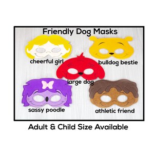 Friendly Dog Masks-Adult or Child Size Felt Mask-Costume-Creative-Imaginary Play-Dress Up-Halloween-School Play-Storybook-animal-dogs-friend