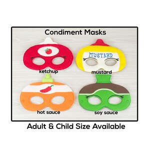 Condiment Mask(s)-Adult or Child Size Felt Mask-Costume-Creative-Imaginary Play-Dress Up-Halloween Mask-School Play-Ketchup-Mustard-Sauces