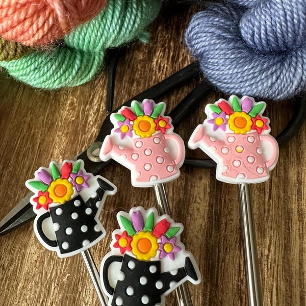 Watering Can Stitch Stoppers: Knitting Needle Point Protectors - Set of 2