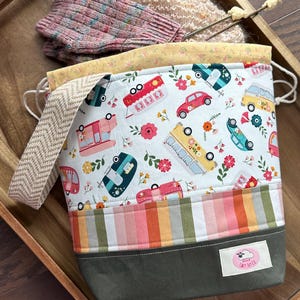 Glamping Camper Project Bag: Boho Drawstring Knitting Bag