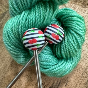 Striped Cherries -15mm - Stitch Stoppers - Knitting Needle Point Protectors - Knitting Notions - Knitting Needles - Cherry