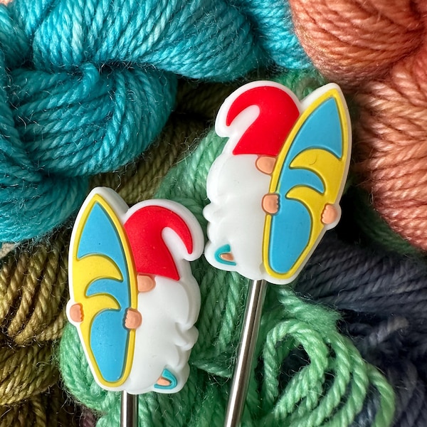 Surfer Gnome Stitch Stoppers: Knitting Needle Point Protectors (Set of 2)