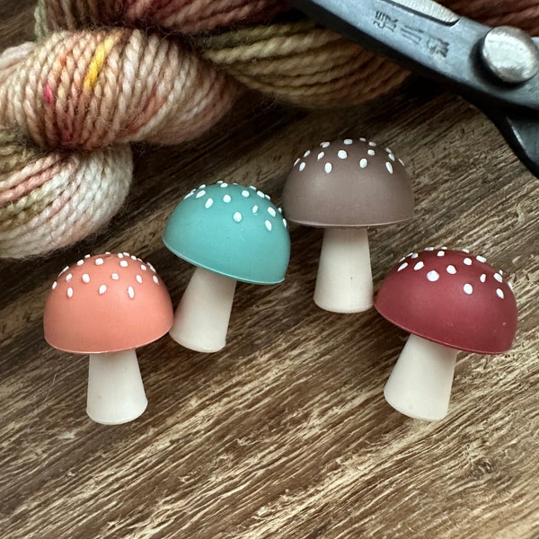 Mushroom Natural 3D - Stitch Stoppers - Knitting Needle Point Protectors - Knitting Notions