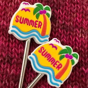 Summer Beach Day - Stitch Stoppers - Knitting Needle Point Protectors - Knitting Notions -Knitting Needles - Sunshine- Sun -Beach- Palm Tree