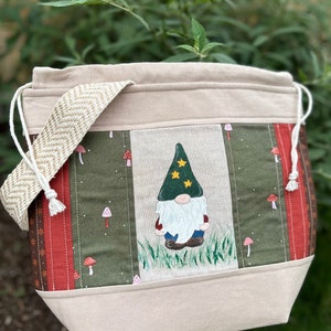 Bolsa Gnome - Bolsa estilo cordão - Design feito à mão/pintado à mão - Outono
