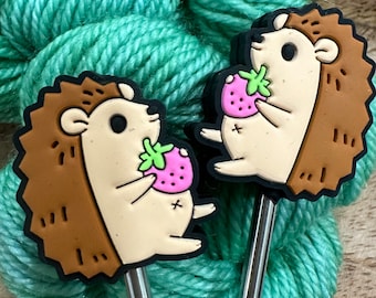 Hedgehog with Strawberry - Stitch Stoppers - Knitting Needle Point Protectors - Knitting Notions - Knitting Needles