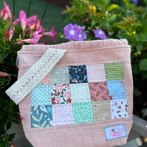 Scrappy Quilted  - Drawstring Style Bag - Handmade