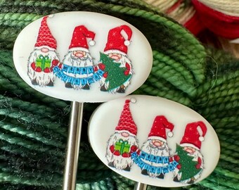 Gnome for the Holidays- Stitch Stoppers - Knitting Needle Point Protectors - Knitting Notions - Holiday - Christmas - Winter