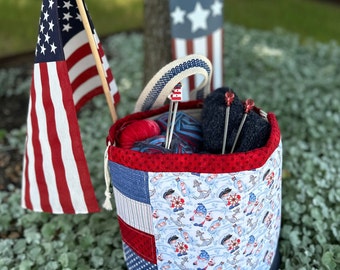 Nautical Gnome - XL Sweater Size Project Bag - Drawstring Style - Patchwork - Patriotic - Summer