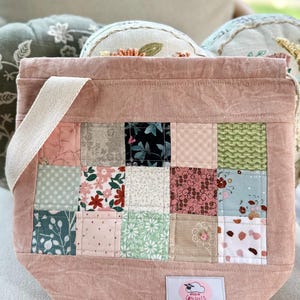 Scrappy Quilted  - Drawstring Style Bag - Handmade