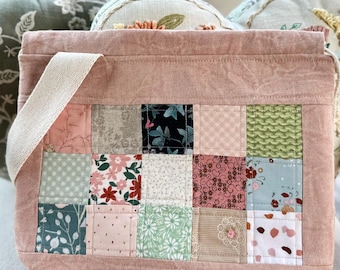 Scrappy Quilted  - Drawstring Style Bag - Handmade
