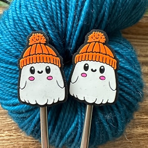 Ghost in Knitted Hat - Stitch Stoppers - Knitting Needle Point Protectors - Knitting Notions - Fall - Halloween