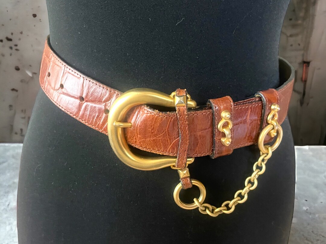 Vintage Streets Ahead Brass Studded Leather Belt Made in USA- size S Streets Ahead Roger G Pyramid Belt | The Sex and The City  main image 2