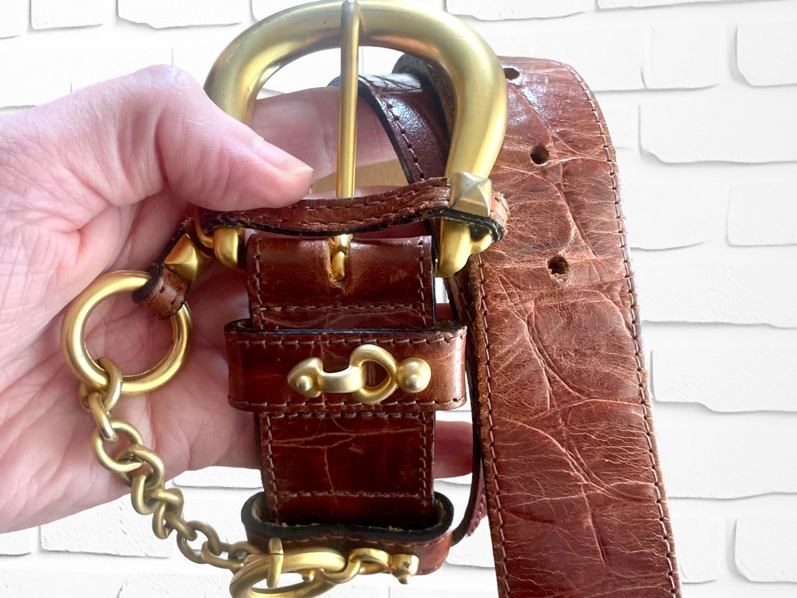 Edgy and amazing Streets Ahead metal link and brown oiled leather belt. Streets Ahead Braun Western Belt | Pinto Ranch main image 3