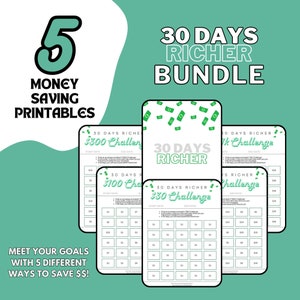 30 Days Richer Money Saving Challenge Bundle, Efficient Money Saving Method, Money Saving Printable, Savings Tracker Challenge