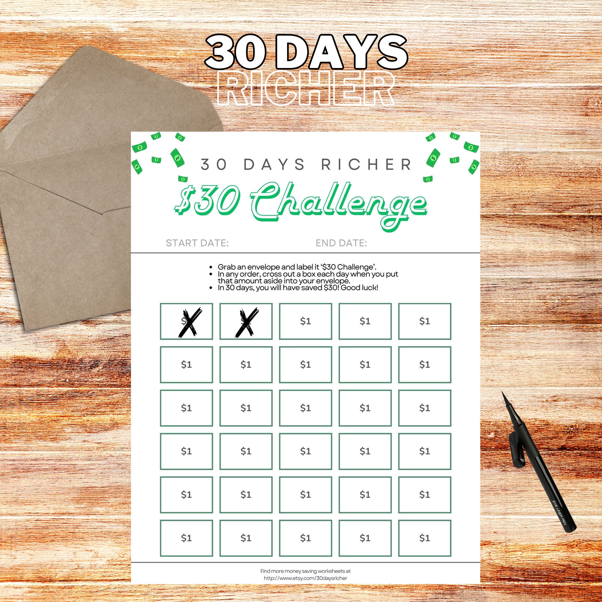 30 Days Richer Money Saving Challenge Bundle, Efficient Money Saving ...