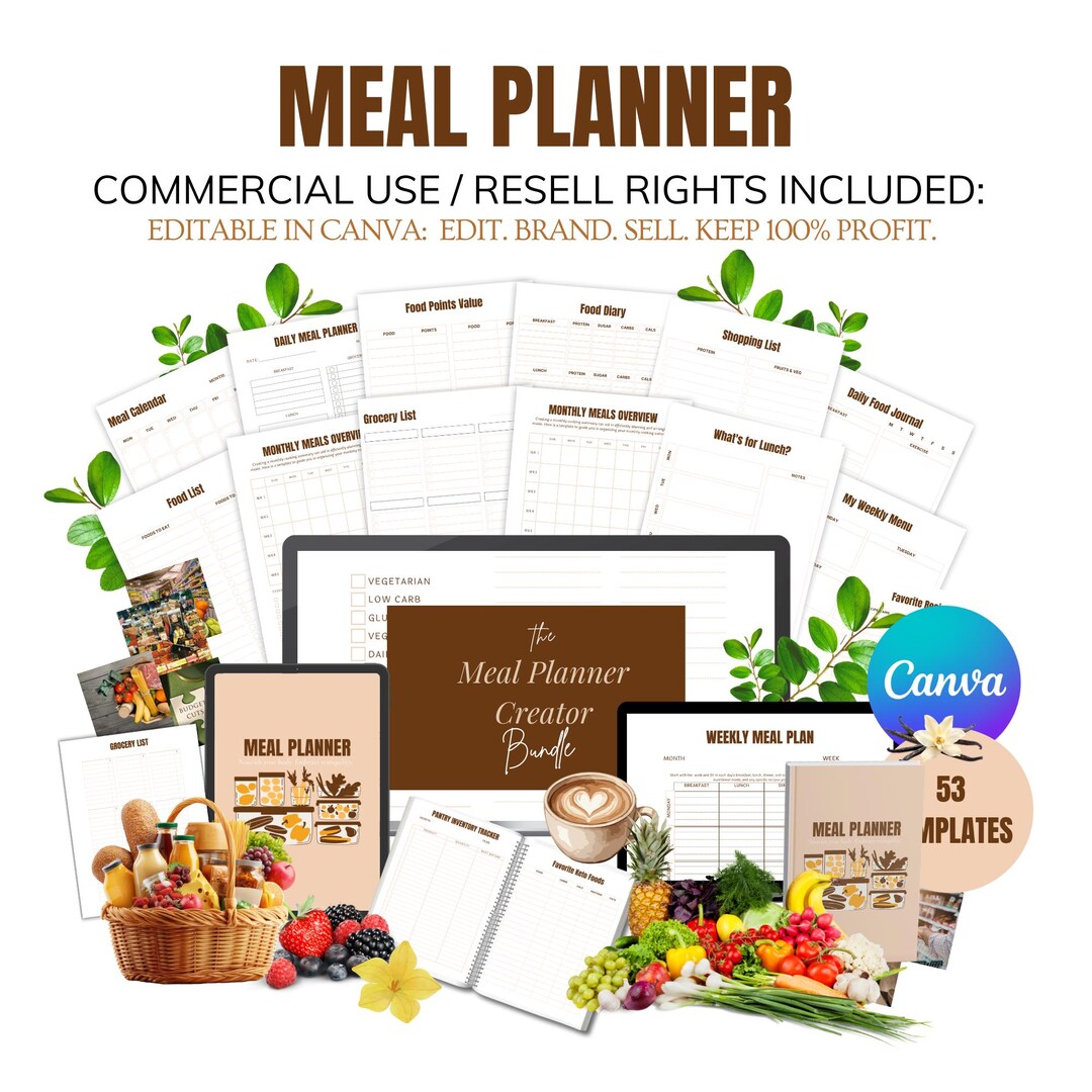 Editable Canva Meal Planner Bundle | Commercial Use Resell Rights ...