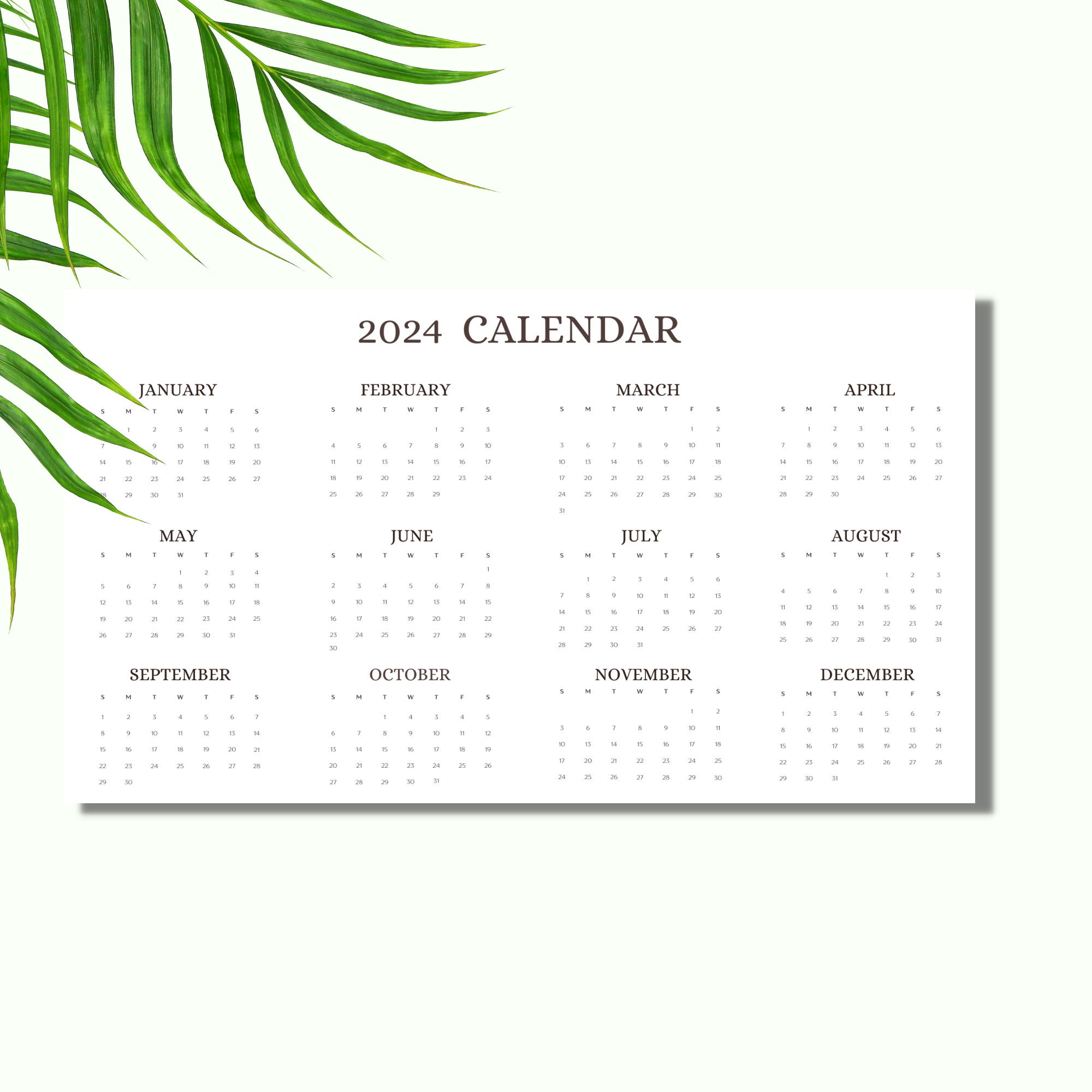 2024 Minimalist Printable Calendar Landscape Monthly Calendar - Etsy