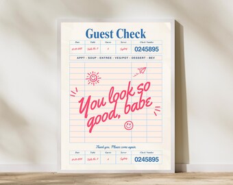You Look So Good Babe | Pink | Wall Art | Vintage | Digital | Guest Check | Gift | Bar Cart Decor | Instant Download | Martini | Girly