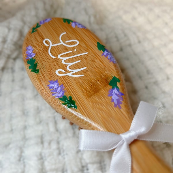 Personalized Handpainted Floral Keepsake Hairbrush | Gift for Girls | Toddler Gift | Wooden Paddle Brush | Nursey Decor | Welcome Baby Gift