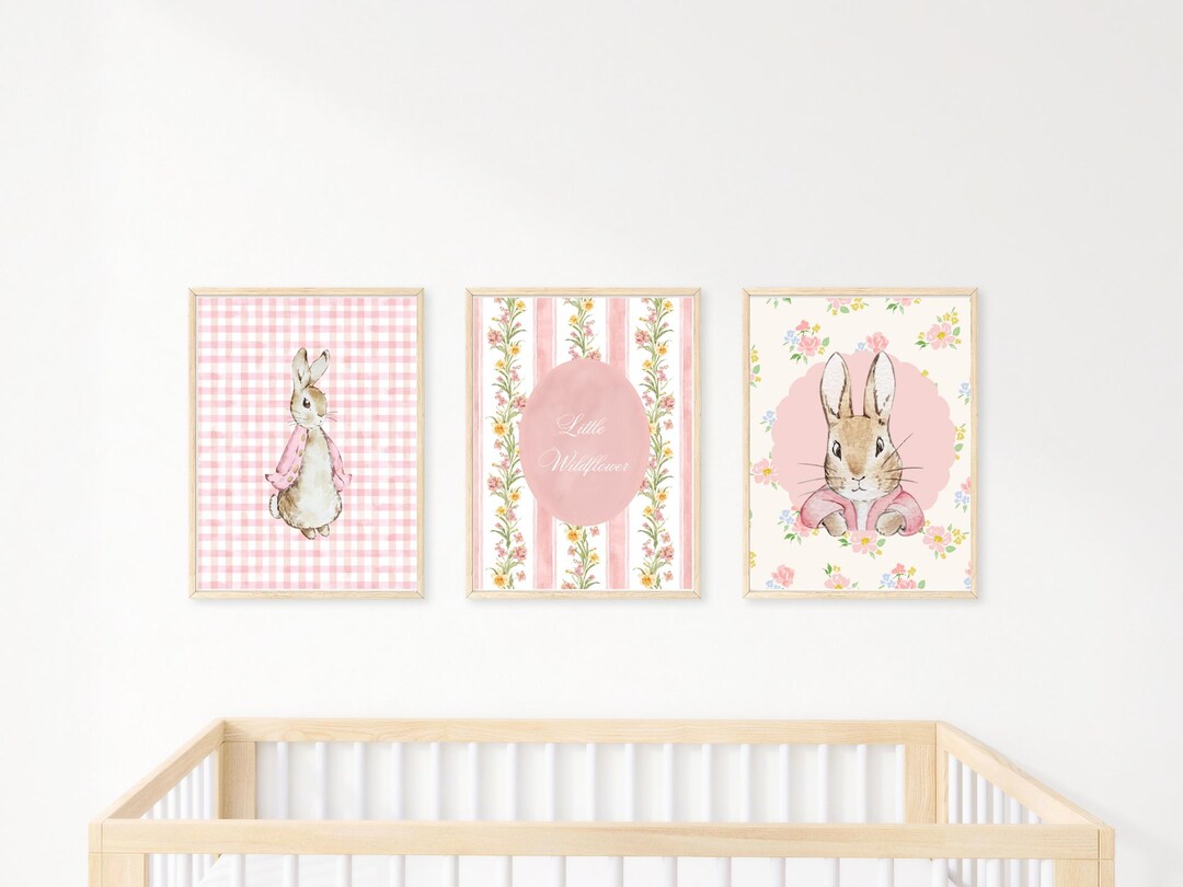 Set of 3 Peter Rabbit Wall Art Gallery | Nursery | Floral | Vintage ...