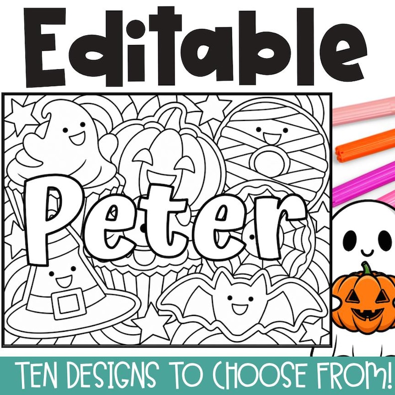 Editable Halloween Name Coloring Pages | 10 Personalized Name Art ...